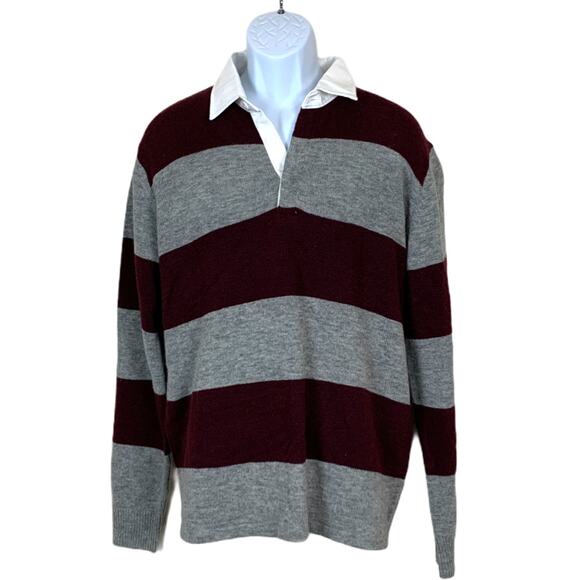 Varsity Stripe Polo Sweater Gray Burgundy XL Quiet Luxury Slate & Stone $158 NEW - Picture 2 of 5